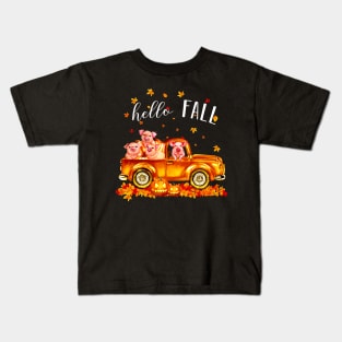 Pigs Hello Fall - Pigs In Car Pumpkin Halloween T-shirt Pigs Autunm Gift Kids T-Shirt